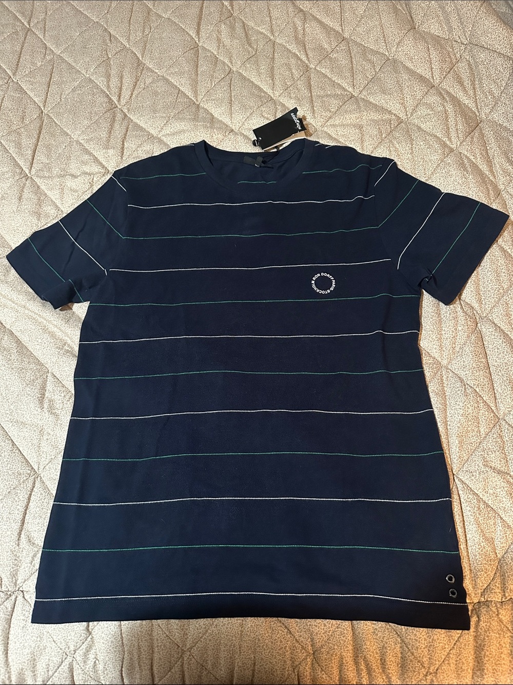 Men's Navy Short-Sleeve Stripe Crewneck T-Shirt